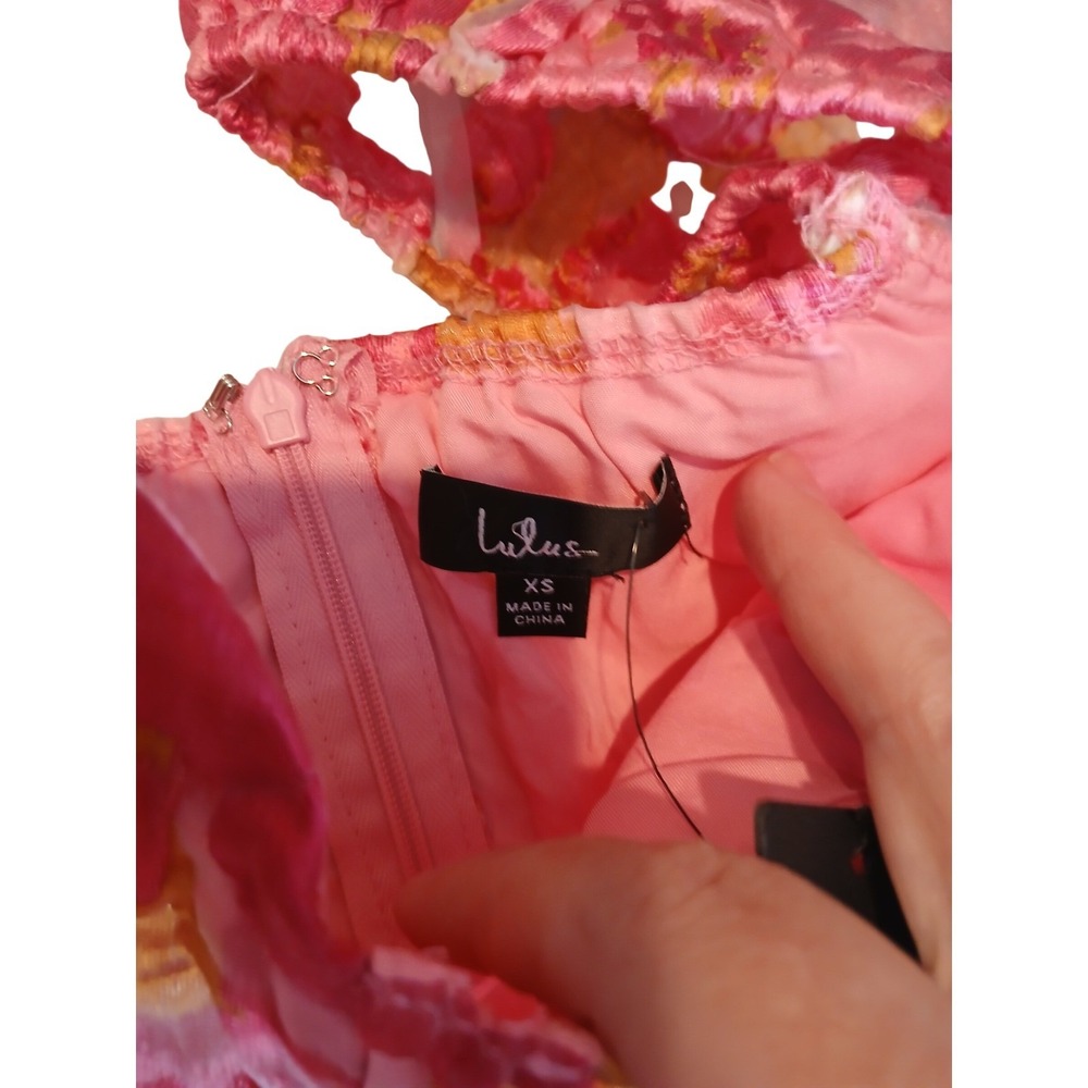 Lulus Corset Pink Floral Puff Mesh Sleeve Off Shoulder Mini Dress Milkmaid NWT - Picture 10 of 15